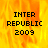 Pixelated text 'INTER REPUBLIC 2009' on a fiery orange-yellow background with visible pixelation and slight color variation across frames.