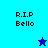 Pixelated icon with 'R.I.P Bello' text on blue backgrounds, featuring a star symbol that changes color between frames.