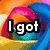 A four- of pixelated text over a swirling rainbow background with one grayed out