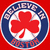 Circular icon with red background, blue outer ring containing white text, and central red four-leaf clover on white base.