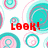 Pixelated red text overlays a repeating pattern of cyan and pink concentric circles on a white background.