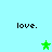 Light blue background with four 'love.' text blocks and three green star icons in a