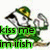 Animated pixel art of a green-clad figure with yellow helmet flexing muscles, text 'kiss me im irish' in green blocks below.