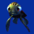 Pixelated cartoon jellyfish with large eyes and a rounded body floats against solid blue background, next to light blue text reading DUDE.