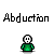 Animated sequence showing a green-shirted figure atop a yellow cone with changing text and props, including "Abduction," "What the," "Hell?", "Ahh!", and "My Ass!" text elements.
