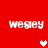 Red background with four white 'wesley' texts and two pixelated hearts, one white center-left and one pink right.
