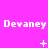 A static image with a bright pink background displaying repeated white text "Devaney" and various small symbols below each