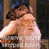 nine showing a character with long white hair and beard in a wizard's hat, interacting with another character in a study with stained glass windows and a pink lamp