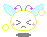 Pixelated character with closed eyes, pink cheeks, and light blue wings in four variations showing wing and bubble positions.