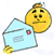 Yellow cartoon face with brown hair holds light blue envelope, showing changing expressions and slight head movements across frames.