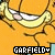 A contact sheet of six animated frames showing Garfield's smiling face with repeated text "GARFIELD" below each frame on an orange background.