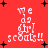 Red background with white pixelated text reading "we do girl scouts!!" and black plus signs scattered across the image.