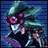 Pixelated character with teal hair and pink goggles, holding a purple sword against a blue striped background, with text changing from 'P' to 'PS' to 'PSO' to 'PSOW' across frames.