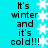 Pixelated text and snowflakes on a cyan background, with animated snowflake movement.