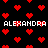 Pixelated red hearts scatter across a black background with repeated white text reading ALEXANDRA in four positions.