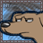 Animated cartoon dog head in profile with shifting eye positions and mouth shape against blue-gray background.