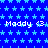 Blue background with light blue star pattern, repeated white text "Maddy <3" in three , gray rectangle in bottom right corner