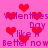Pink background with red heart shapes and repeated purple text reading "Valentines Day I like it Better now" in a pixelated style.