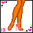 A 5x4 contact sheet of pixel art frames showing a cartoon woman with orange skin, black hair, and pink accessories in various poses including legs, torso, head shots, and text screens.