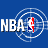 Pixelated blue background with white 'NBA' text and a stylized basketball player silhouette in red, white, and blue within concentric circles.