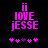 Pixelated pink text 'ii LOVE jesse' on black background with five star-like symbols below, two versions showing animation change in the middle symbol.