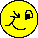 Five yellow circular pixel art faces on gray background with varied expressions including winking, grinning, sticking out tongue, crying, and angry.