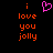 Pixelated text 'i love you jolly' in orange on black background with a pink heart symbol above the first 'i'.