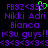 Pixelated text and symbols in purple and green on black background with green heart animation.