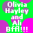Green background with purple and pink circles, white text reading "Olivia Hayley and Ali BFF!!!" repeated in a pattern