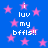 Blue background with pink stars and repeated white text reading "i luv my bfils!!" in pixelated font.