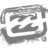 A grayscale icon with a stylized, abstract design featuring curved lines and angular shapes forming a central motif within a rounded rectangular border.
