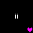 Pixelated heart and pause icons on black background with two pink hearts and one purple heart in a