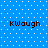 Blue background with white dots and four instances of the text 'Kwaugh' in dark brown pixelated font arranged in a