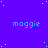 A static image with a purple background featuring white dots and repeated light blue text 'maggie' in pixelated font.