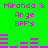 Green background with pink pixelated text and bar patterns repeating in a