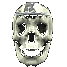 Pixelated skull icon with metallic band, showing slight mouth and jaw movement across frames.