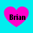 Four pink heart shapes on a cyan background, each containing the text 'Brian' in black pixelated font.