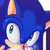 Blue anthropomorphic hedgehog with green eyes and orange-tipped ears, shown in a pixelated style