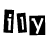 Pixelated text 'ily' repeated in dark rectangular blocks with white letters, pink dot accents on a white background.