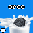 Blue background with repeated Oreo cookie and milk splash icons, each labeled 'OREO' in pixelated text above.