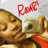 Pixelated image of a character with closed eyes and brown hair holding a large camera, with red cursive text above.
