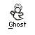 Pixelated ghost icon with white body, black outline, and crown-like head, positioned above 'Ghost' text on gray background.