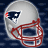 identical football helmets with red face masks and blue-and-white logos on a dark background