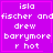 Purple background with white pixelated text reading 'isla fischer and drew barrymore r hot' in four , two containing a pink heart symbol