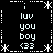 Pixel art icon with white text and symbols on black background, arranged in a pattern with repeated phrases and decorative borders