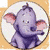 Animated sequence of a purple cartoon elephant with pink inner ears, showing different facial expressions and head positions against light backgrounds.