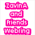 Four identical pixelated text blocks arranged in a , each displaying "Zavina and Riends Webring" in distinct solid colors