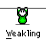Animated contact sheet of a green cartoon character performing repeated motion with text "Weaking" below each frame on gray background.