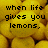 Yellow lemons fill the background with pixelated text reading "when life gives you lemons, throw them back and say..." followed by "We want the Jonas Brothers!!" in the lower-left.