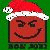 Red square face with pixelated Santa hat and smile on green background, text reads 'HAVE A NICE HOLIDAY' in red block letters.